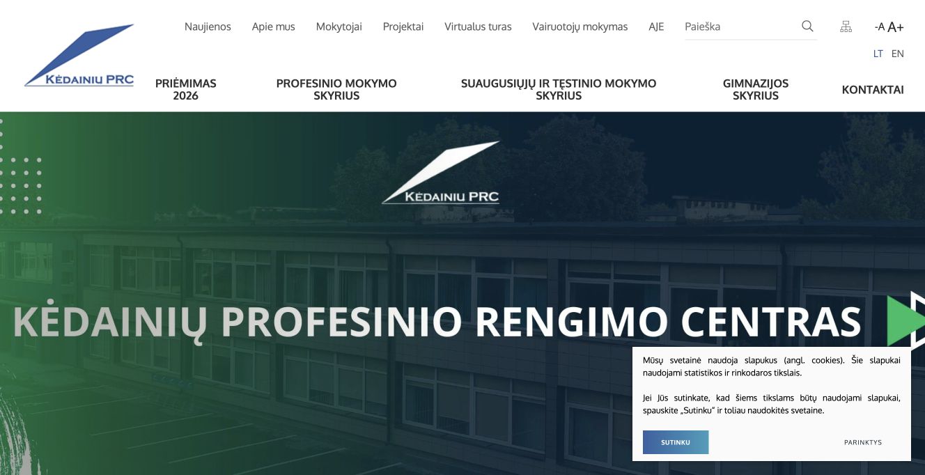 Kėdainių profesinio rengimo centras · Website screenshot