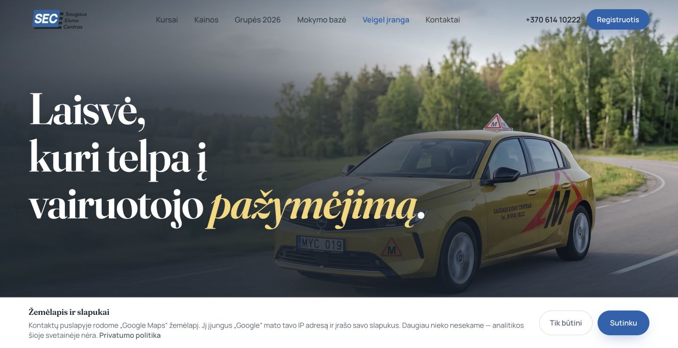 SAUGAUS EISMO CENTRAS · Website screenshot