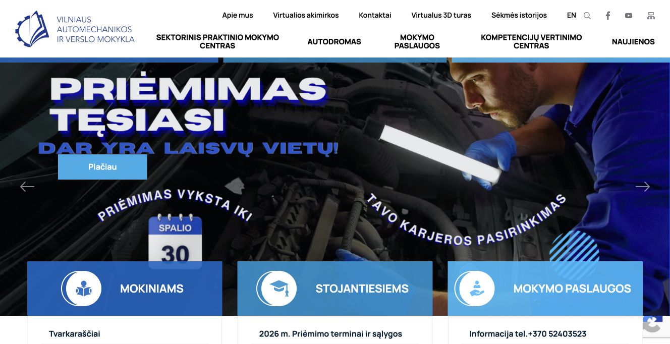 Vilniaus automechanikos ir verslo mokykla · Website screenshot