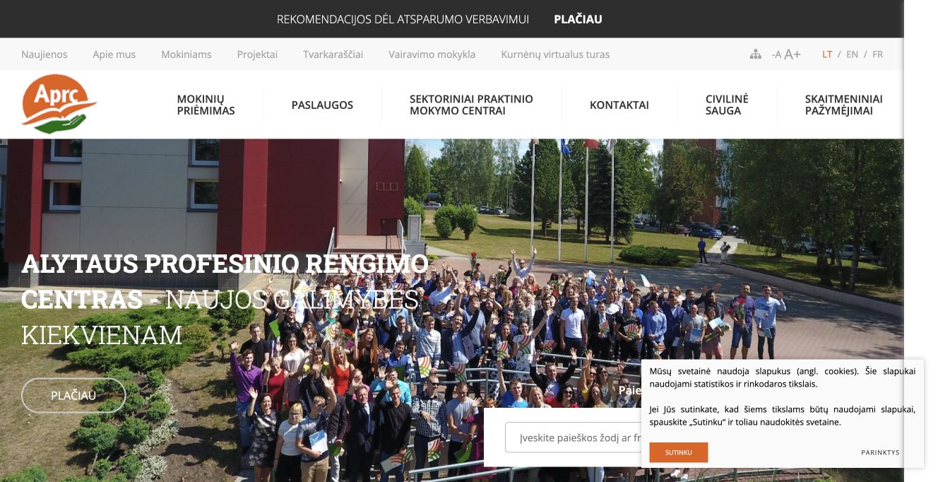 Alytaus profesinio rengimo centras · Website screenshot