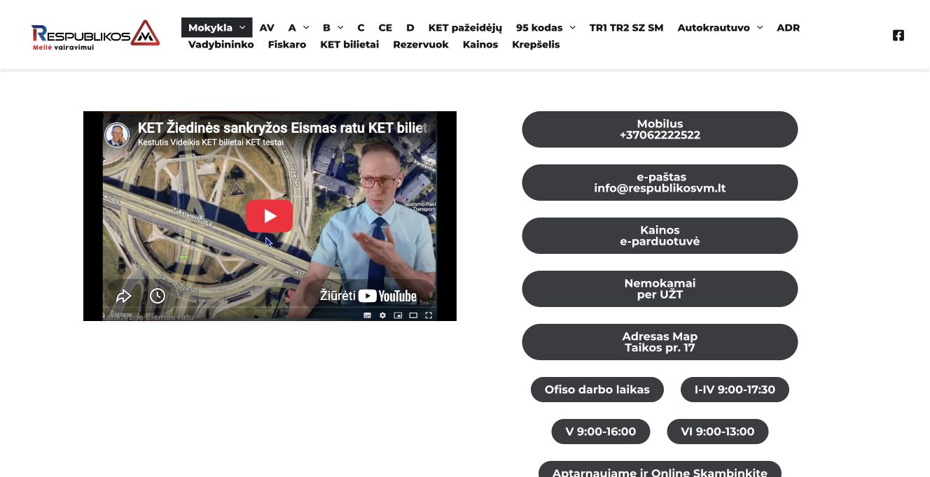 LT respublikos vairavimo mokykla · Website screenshot