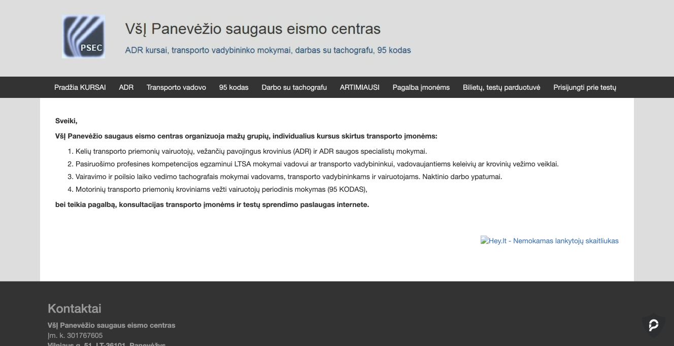 Panevėžio saugaus eismo centras · Website screenshot