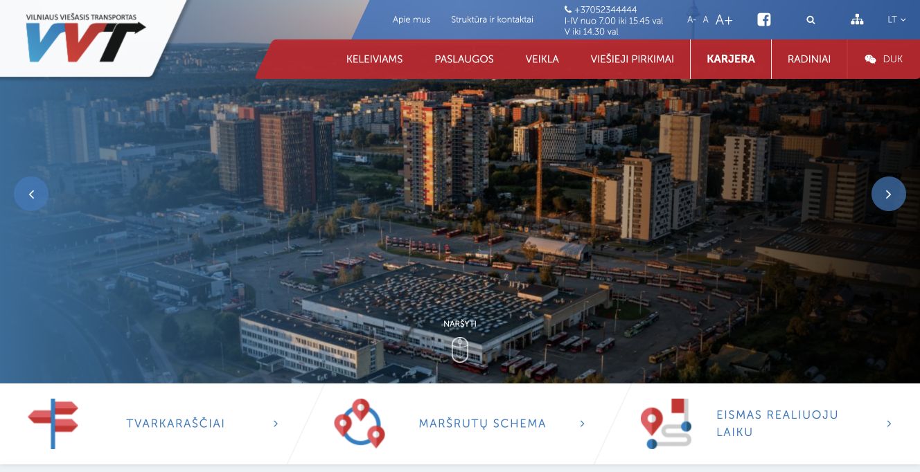 Vilniaus viešasis transportas · Website screenshot