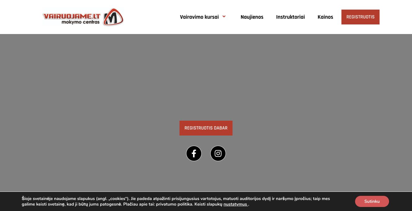 Vairuojame.LT mokymo centras · Website screenshot