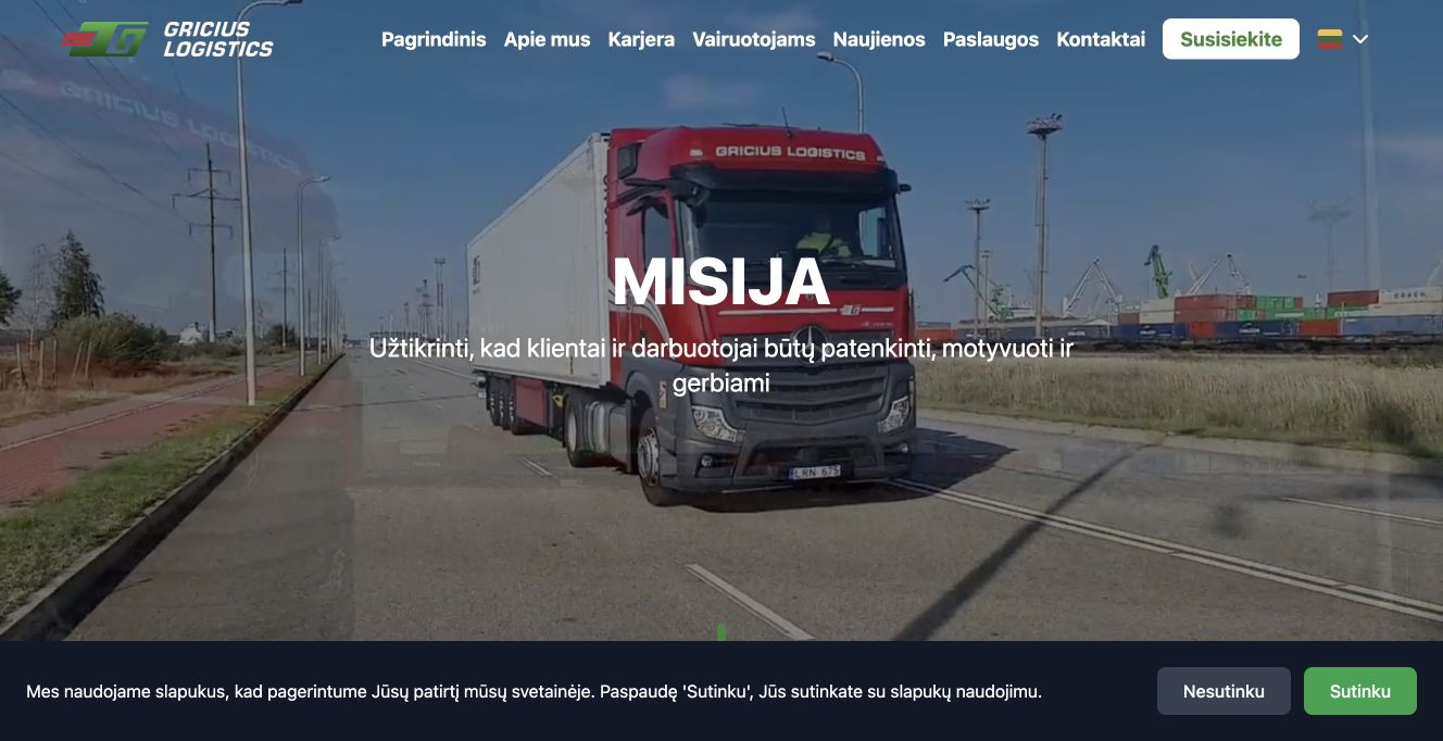 Gricius logistics · Website screenshot