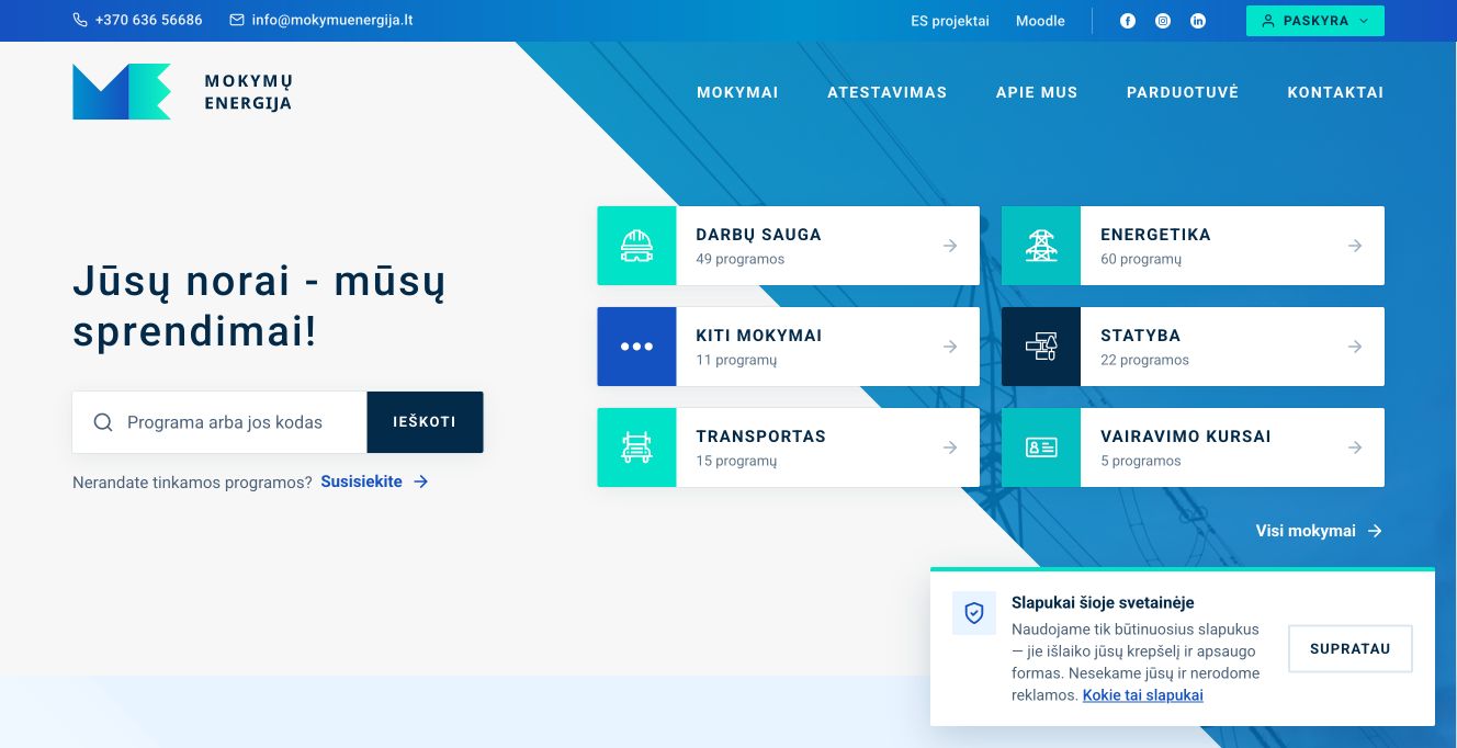 Mokymų energija · Website screenshot