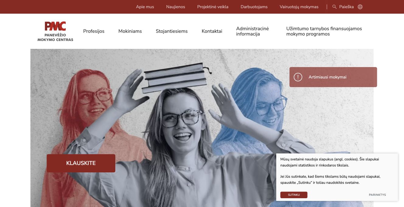 Panevėžio mokymo centras · Website screenshot